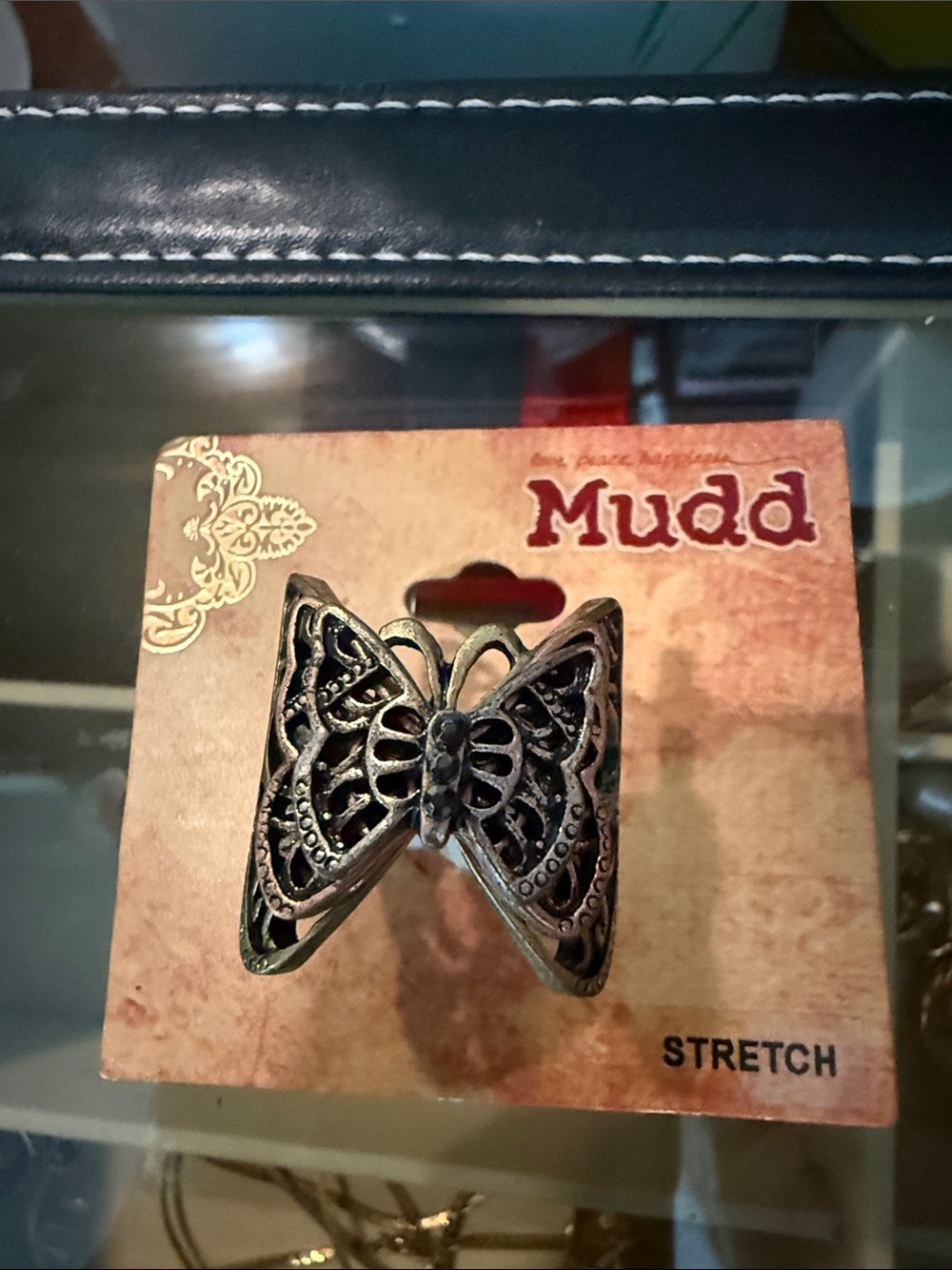 Mudd Silver-Tone Filigree Butterfly Stretch Ring size 8